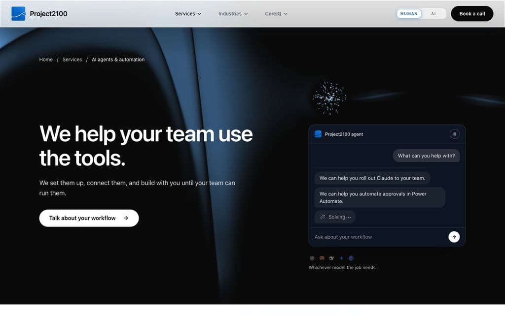 project2100.com/finance-ai, the top of the page